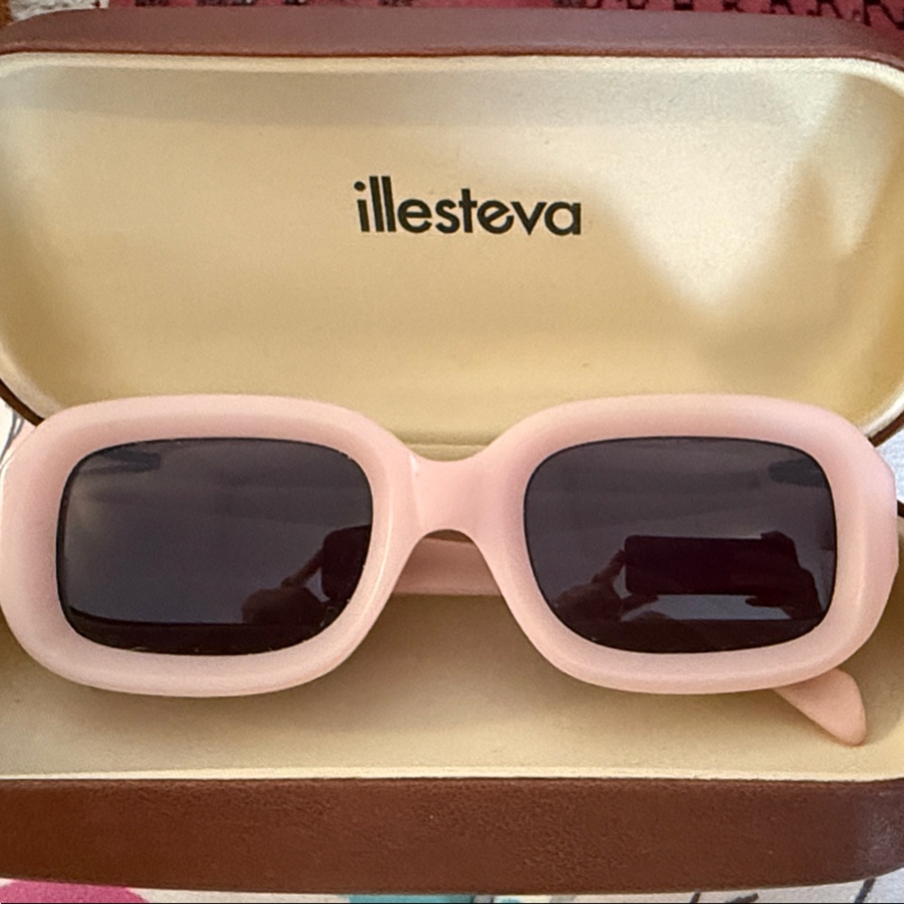 Illesteva Pale Pink Square Sunglasses with Dark Lenses